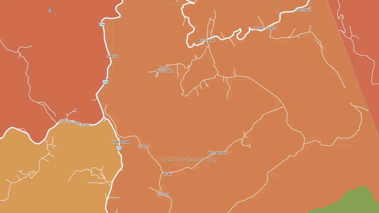 Duff, TN Map of Robbery Rates