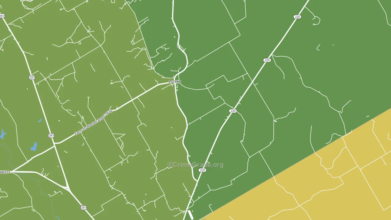 Duffau, TX Map of Robbery Rates