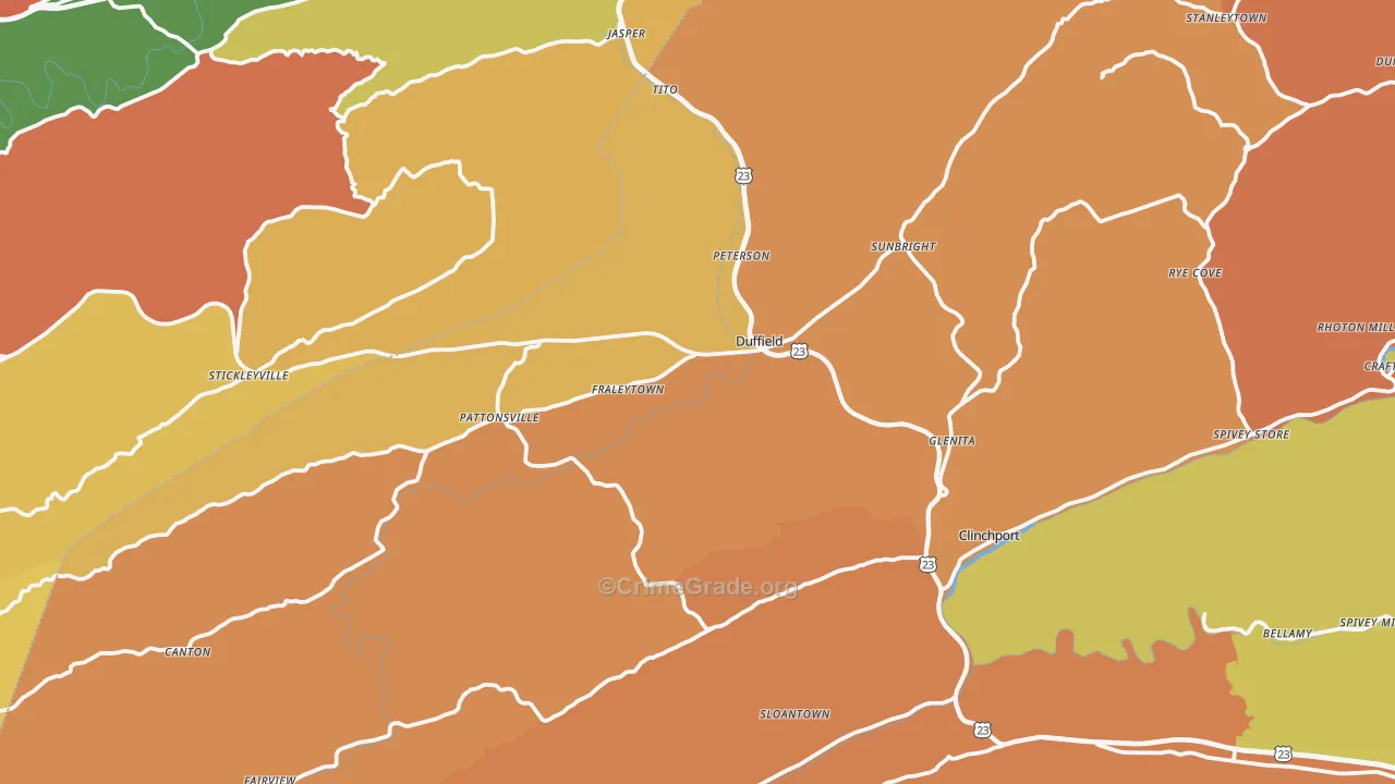 Duffield, VA Map of Robbery Rates