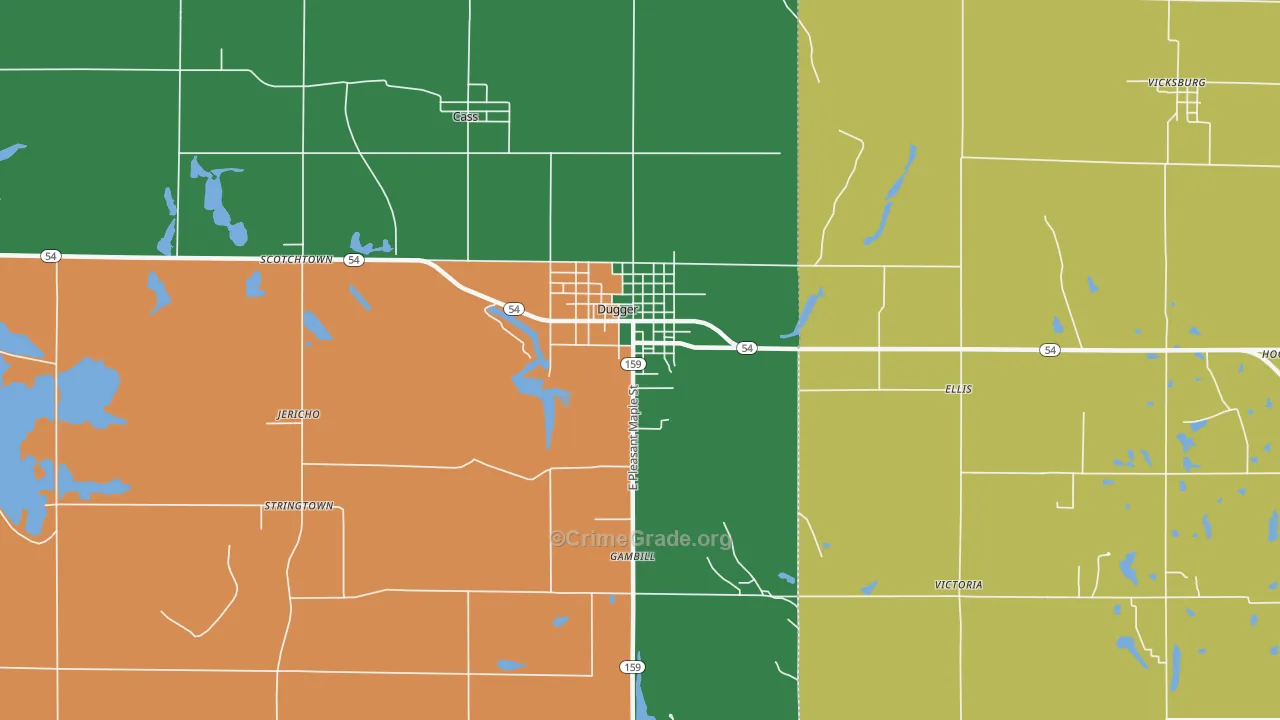 Dugger, IN Map of Robbery Rates