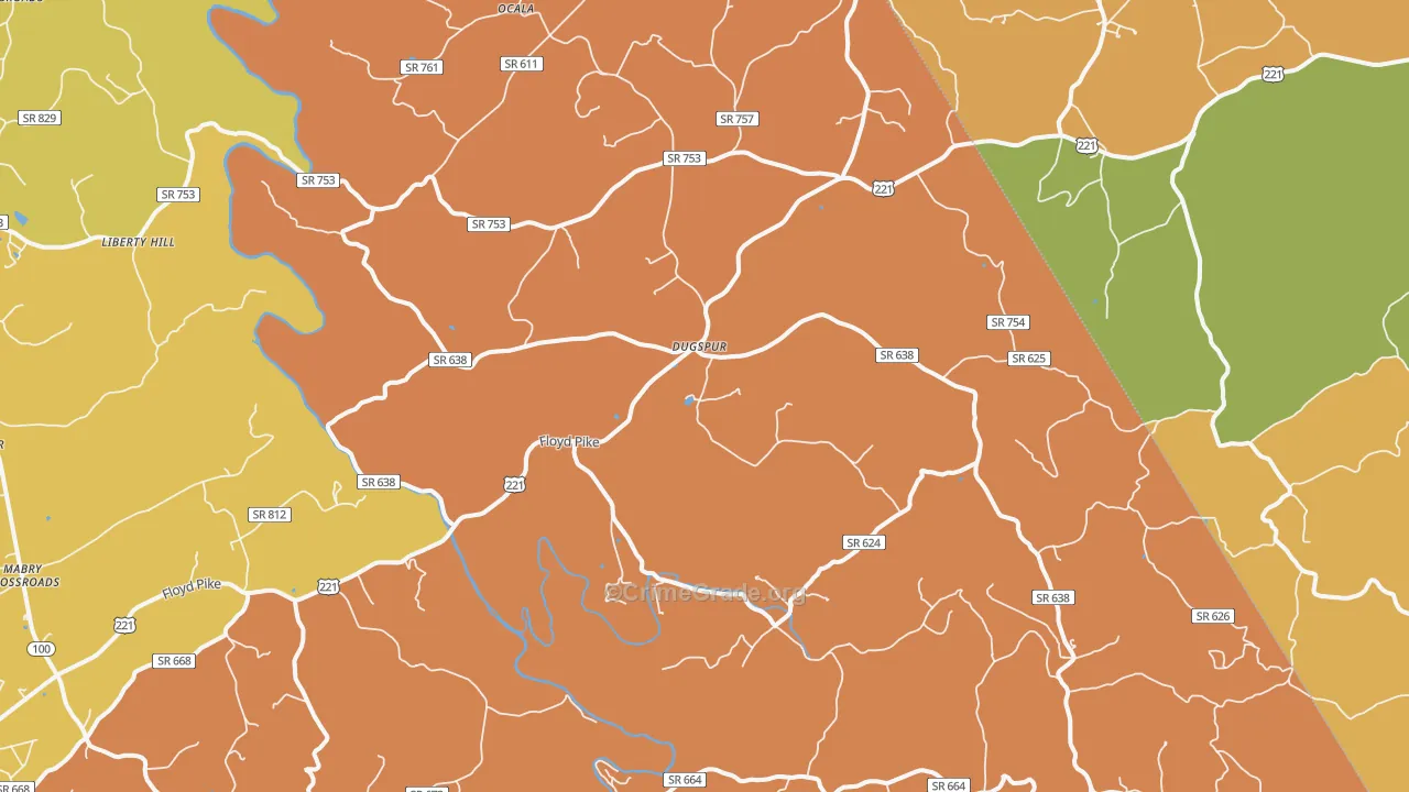 Dugspur, VA Map of Robbery Rates