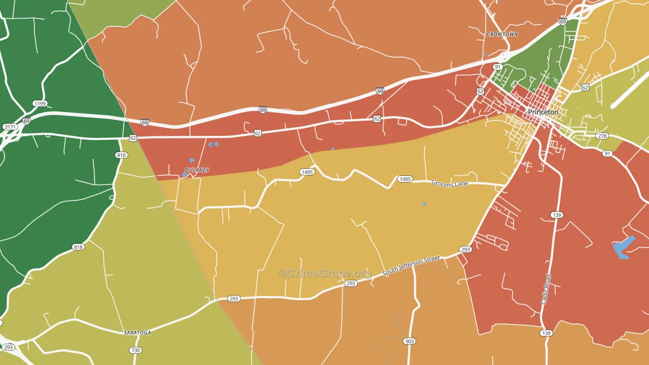 Dulaney, KY Map of Robbery Rates