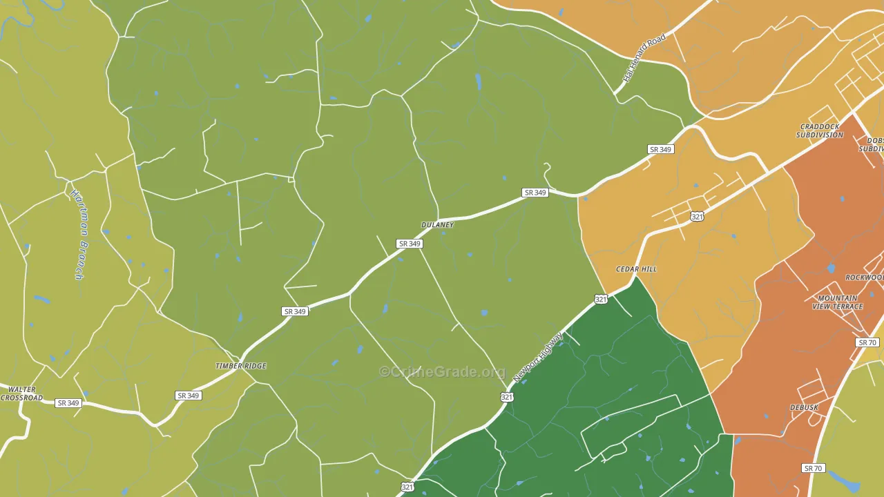 Dulaney, TN Map of Robbery Rates