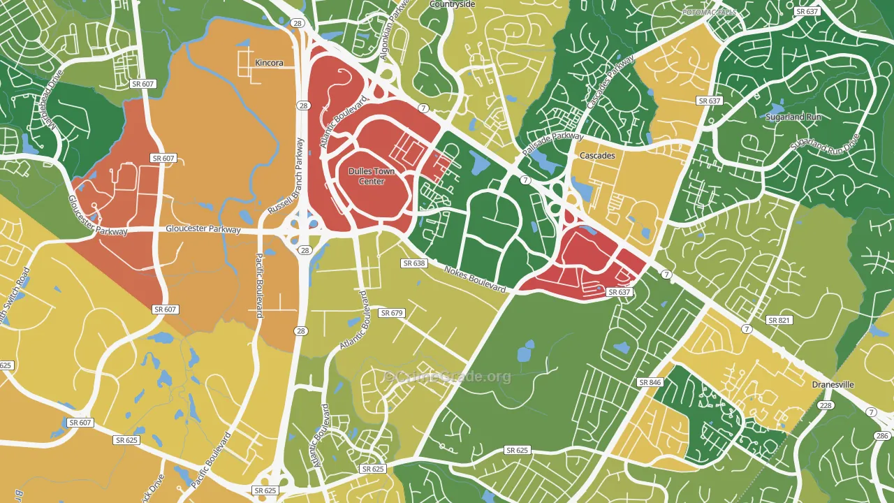 Dulles Town Center, VA Map of Robbery Rates