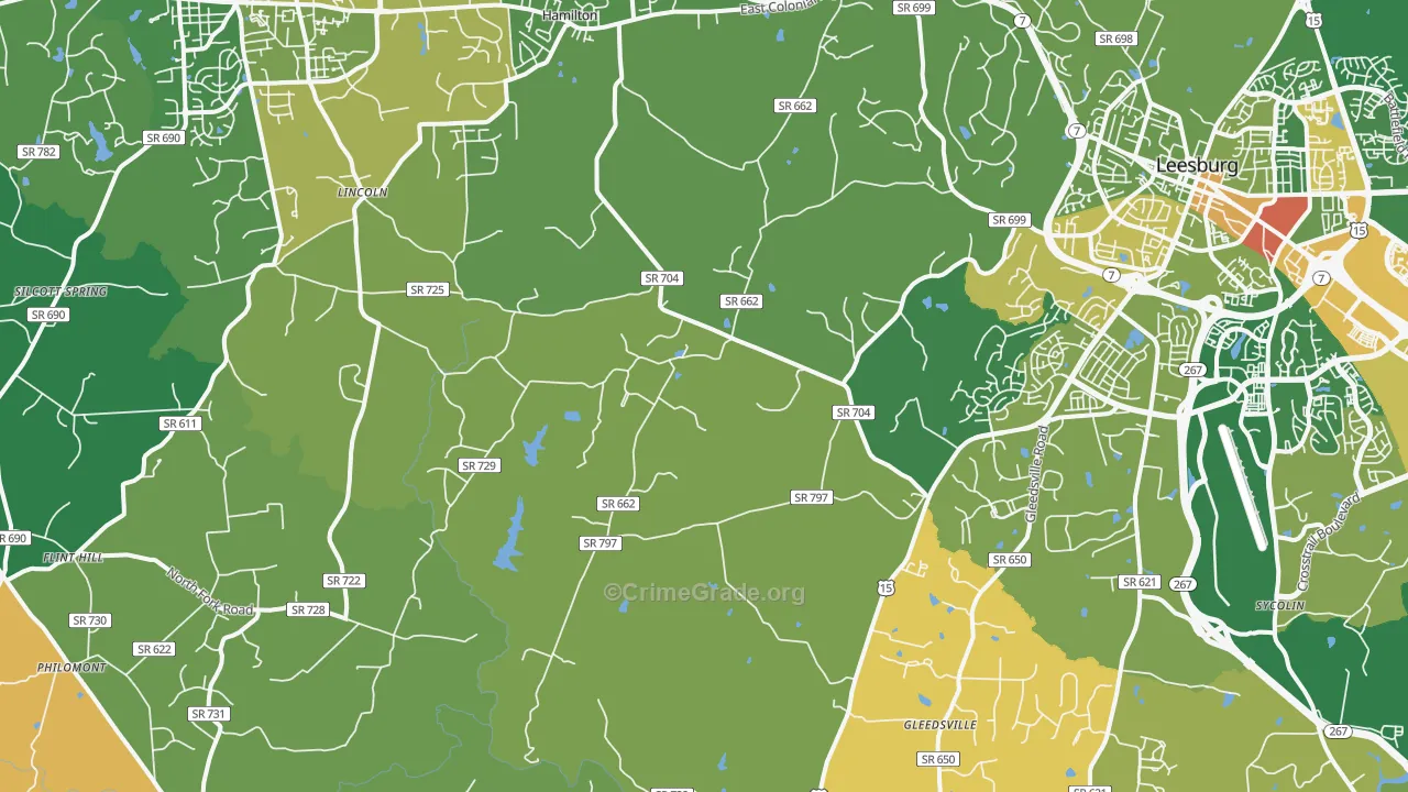Dulles, VA Map of Robbery Rates