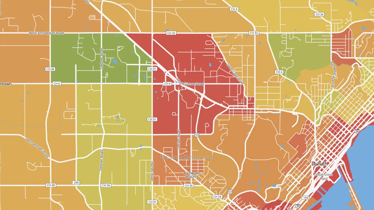 Duluth Heights, Duluth, MN Map of Robbery Rates