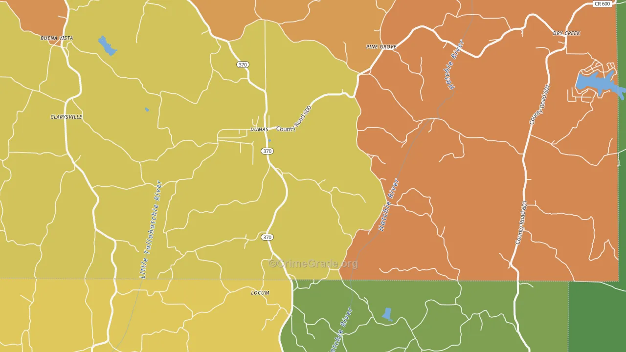 Dumas, MS Map of Robbery Rates