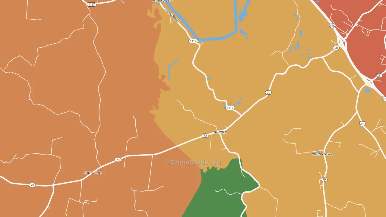 Dunbar, KY Map of Robbery Rates
