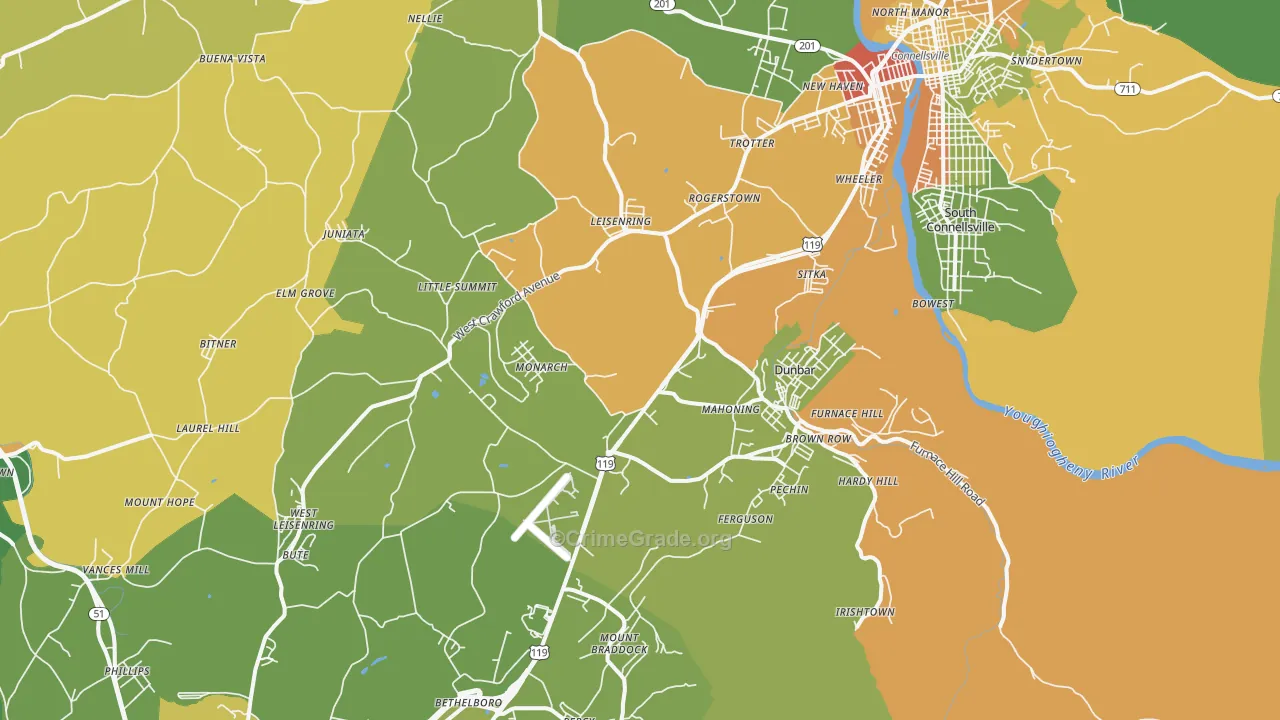 Dunbar, PA Map of Robbery Rates