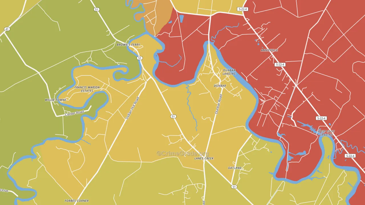 Dunbar, SC Map of Robbery Rates