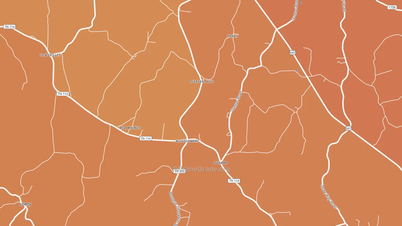 Dunbar, TN Map of Robbery Rates