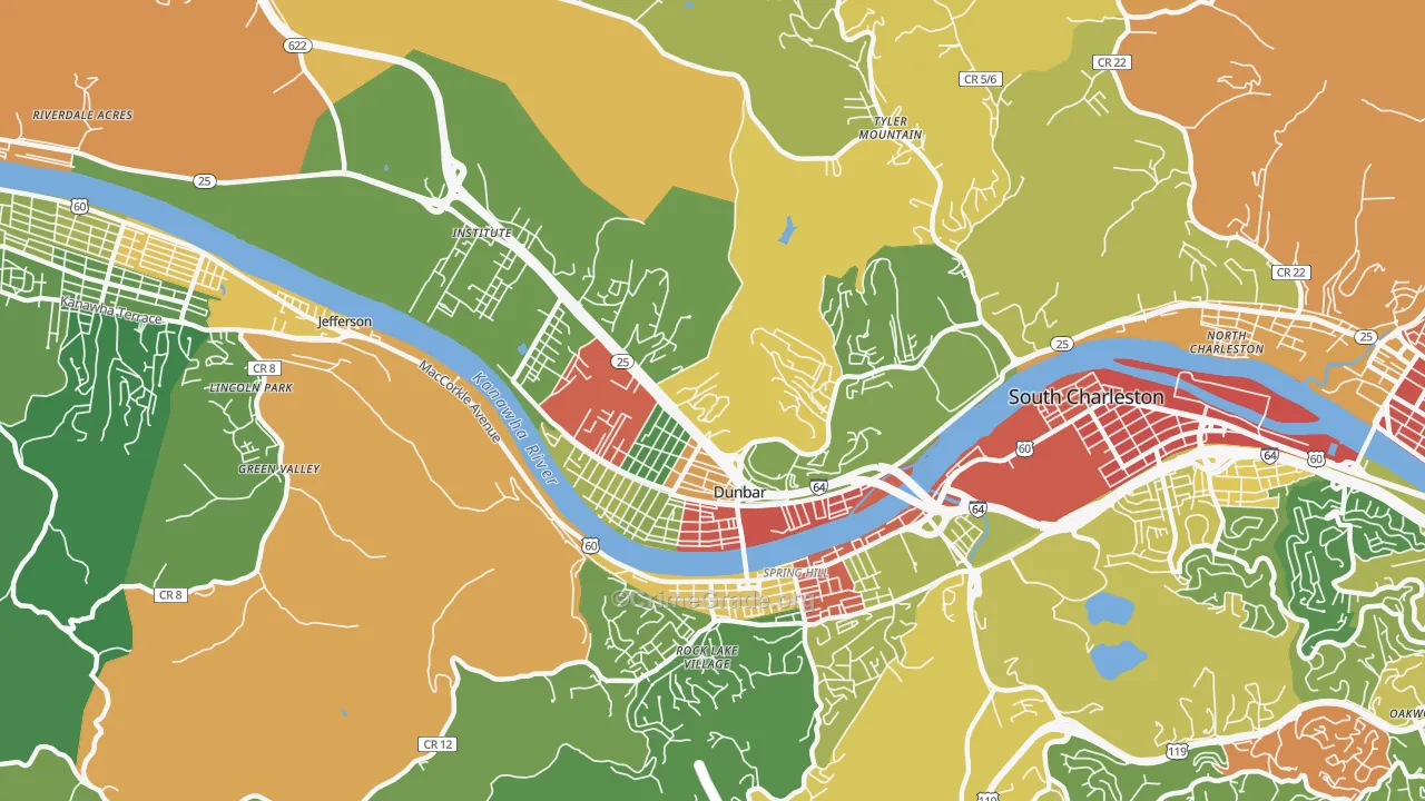 Dunbar, WV Map of Robbery Rates