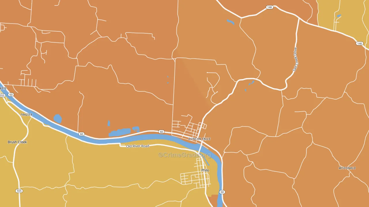 Duncan Falls, OH Map of Robbery Rates