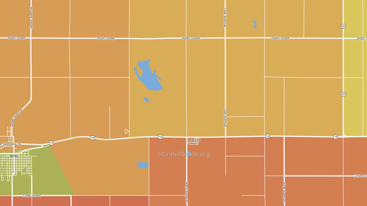 Duncan, IA Map of Robbery Rates