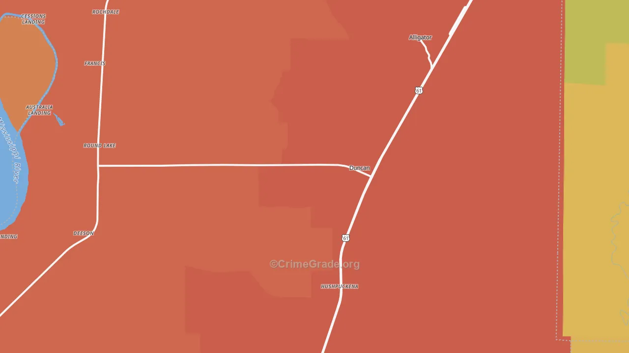 Duncan, MS Map of Robbery Rates