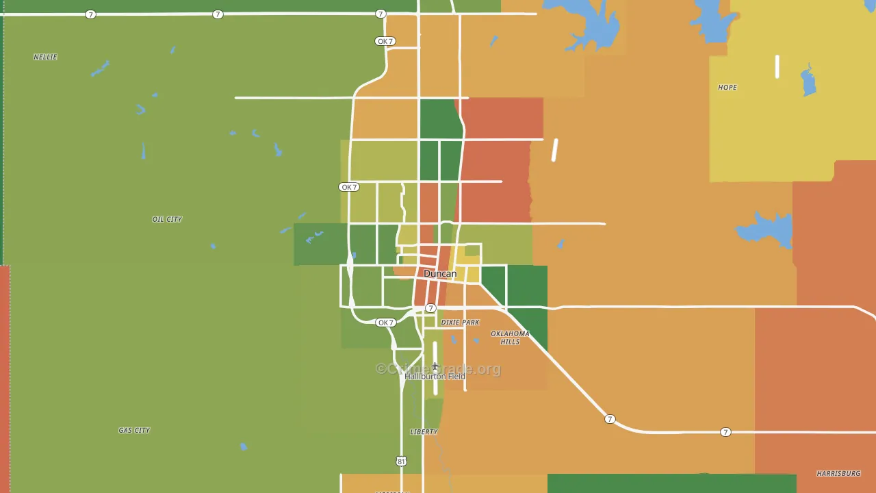 Duncan, OK Map of Robbery Rates
