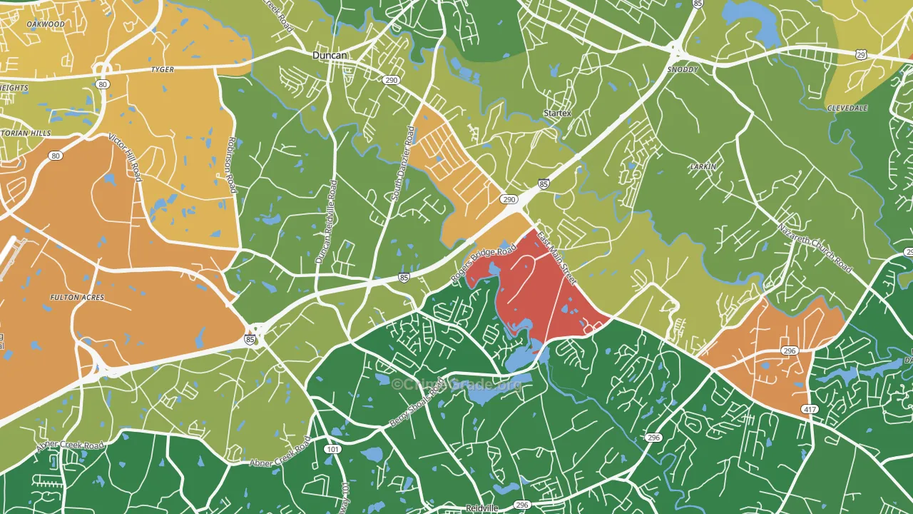 Duncan, SC Map of Robbery Rates