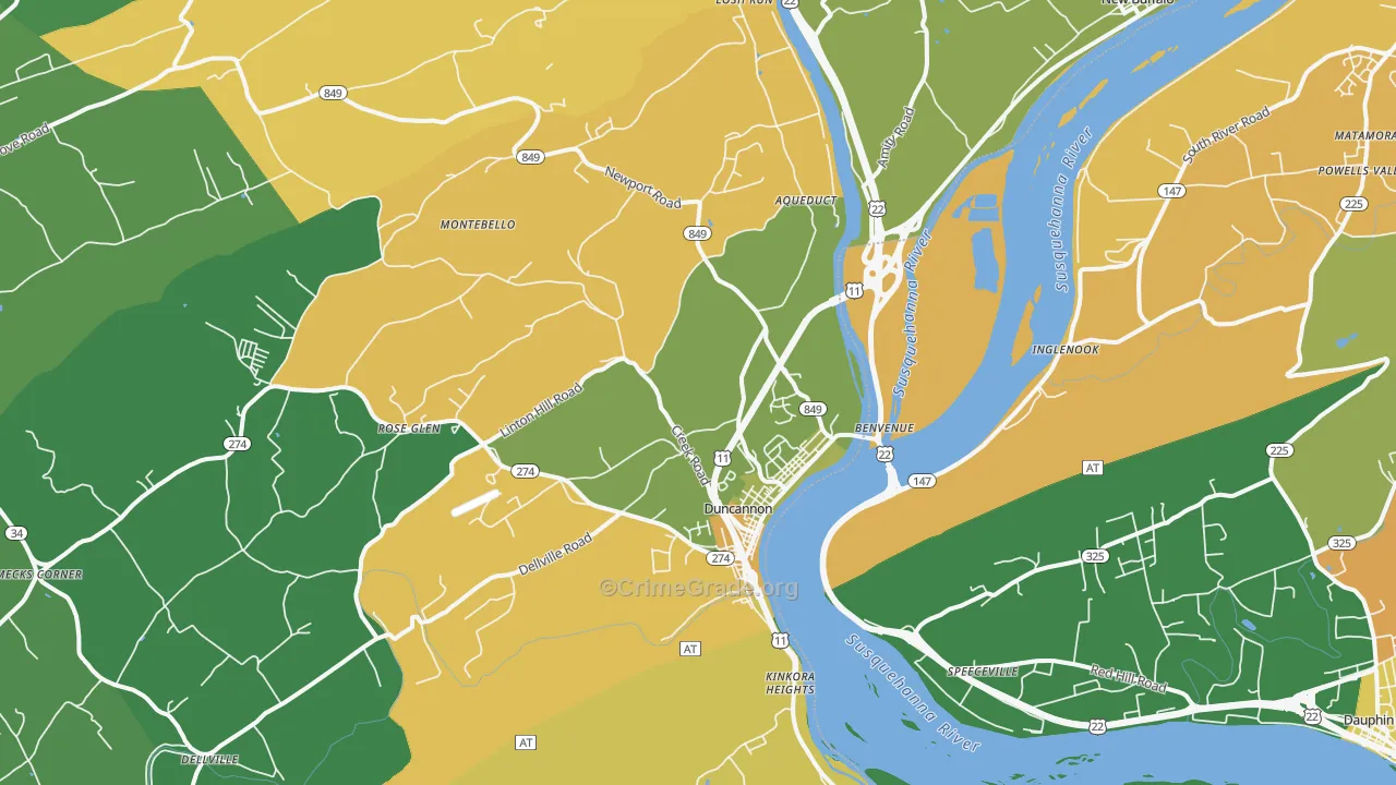 Duncannon, PA Map of Robbery Rates