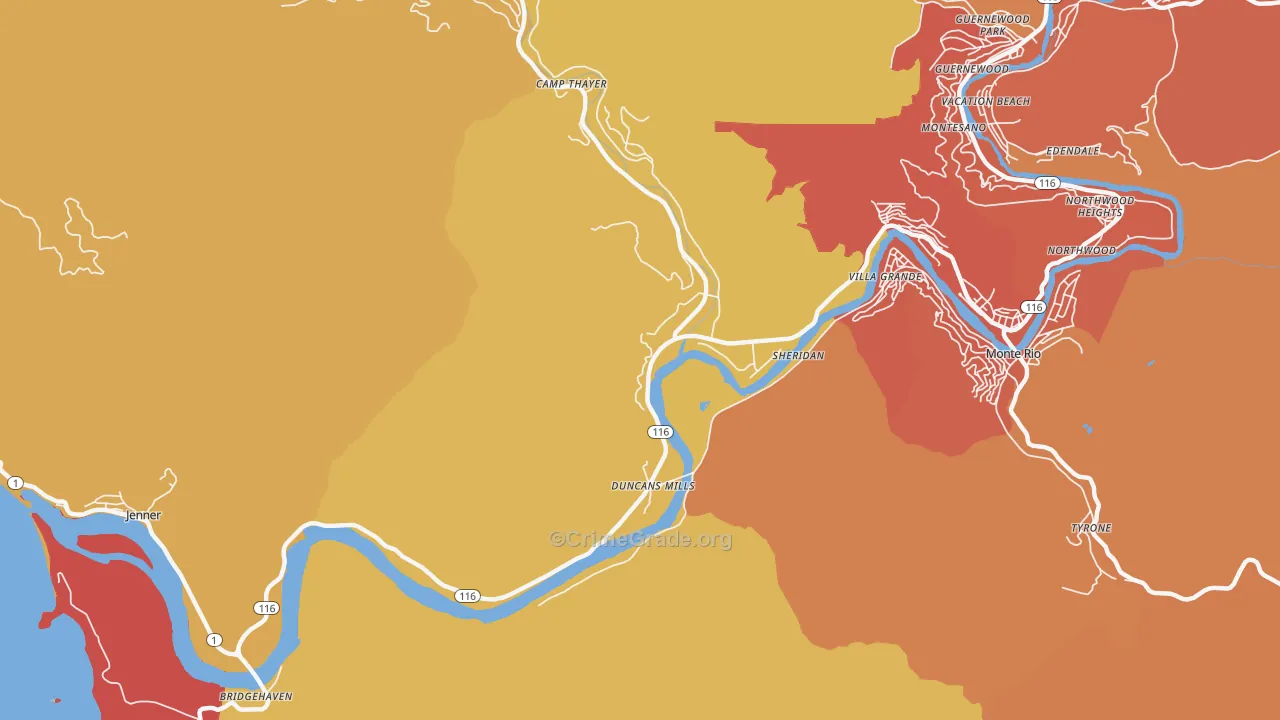 Duncans Mills, CA Map of Robbery Rates