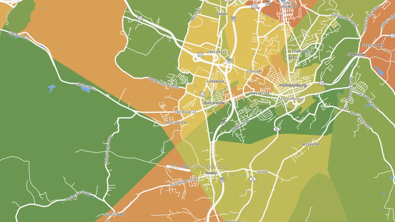 Duncansville, PA Map of Robbery Rates