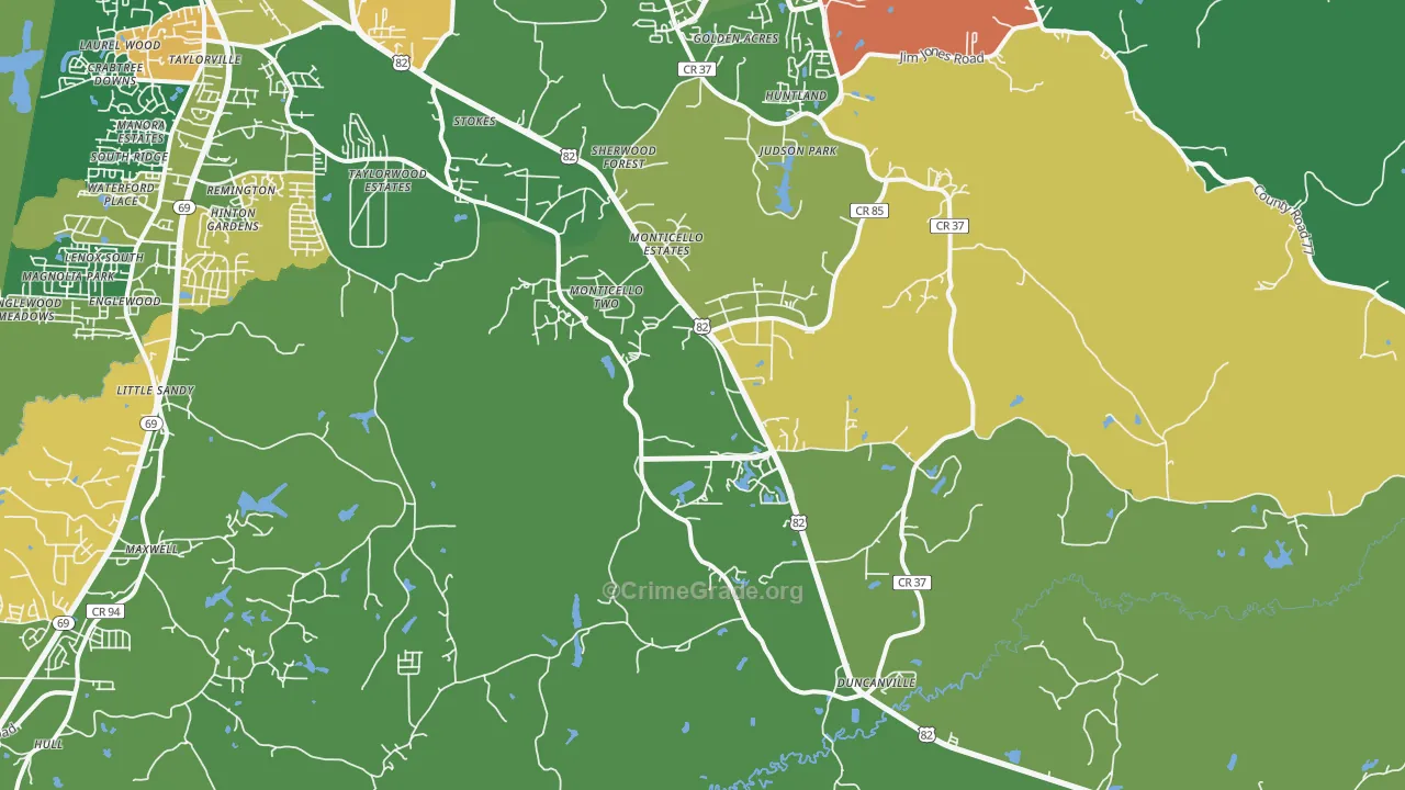 Duncanville, AL Map of Robbery Rates