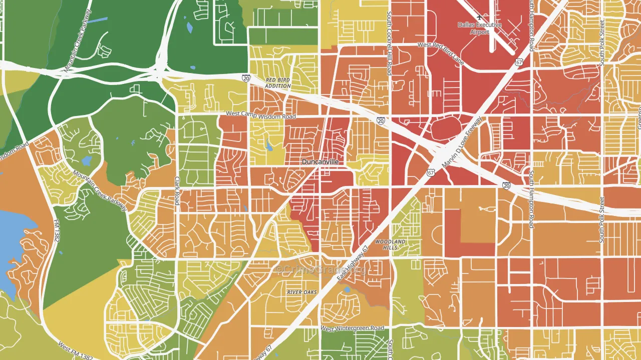 Duncanville, TX Map of Robbery Rates