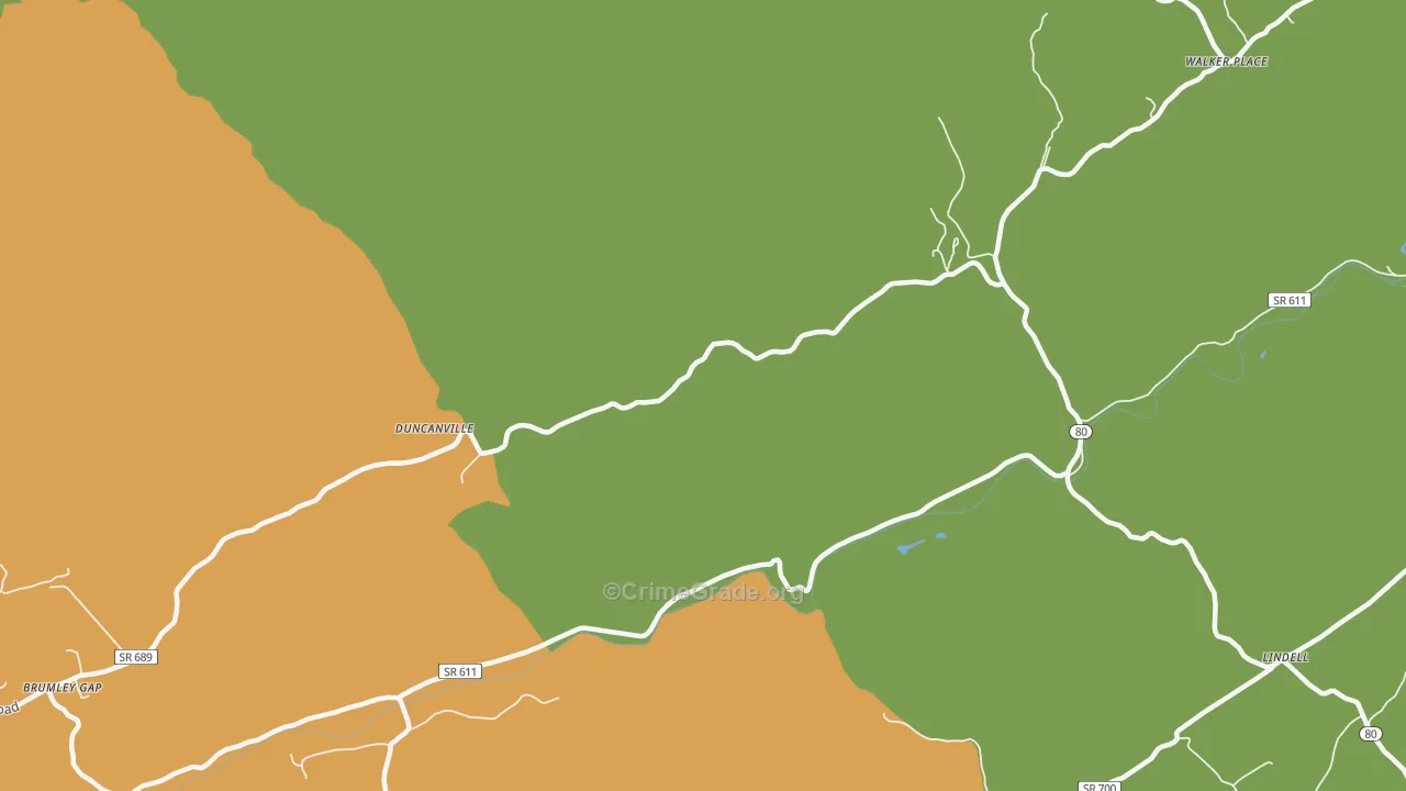 Duncanville, VA Map of Robbery Rates