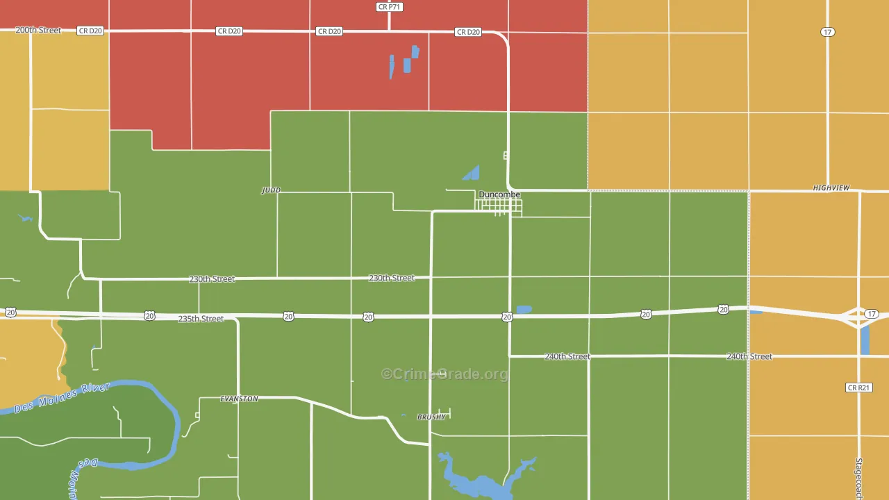 Duncombe, IA Map of Robbery Rates