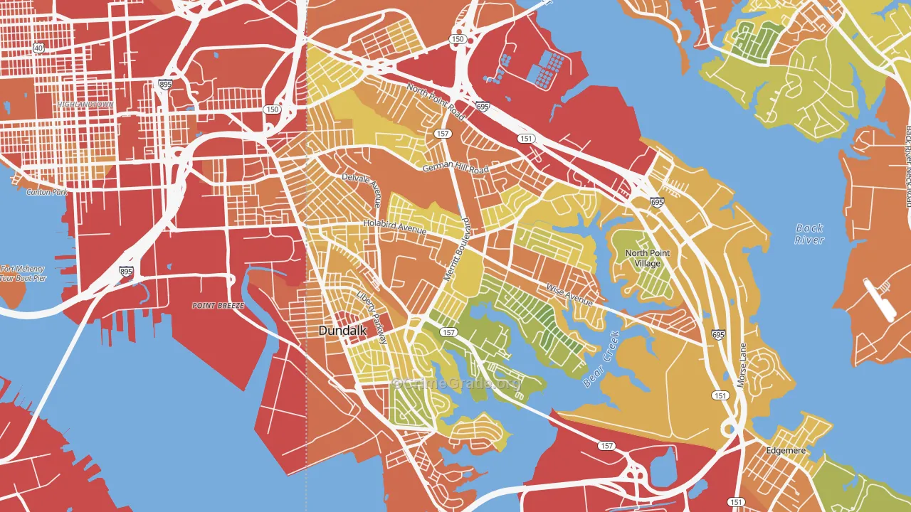 Dundalk, MD Map of Robbery Rates