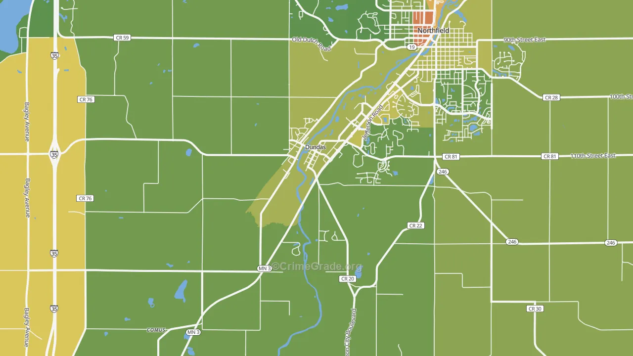 Dundas, MN Map of Robbery Rates