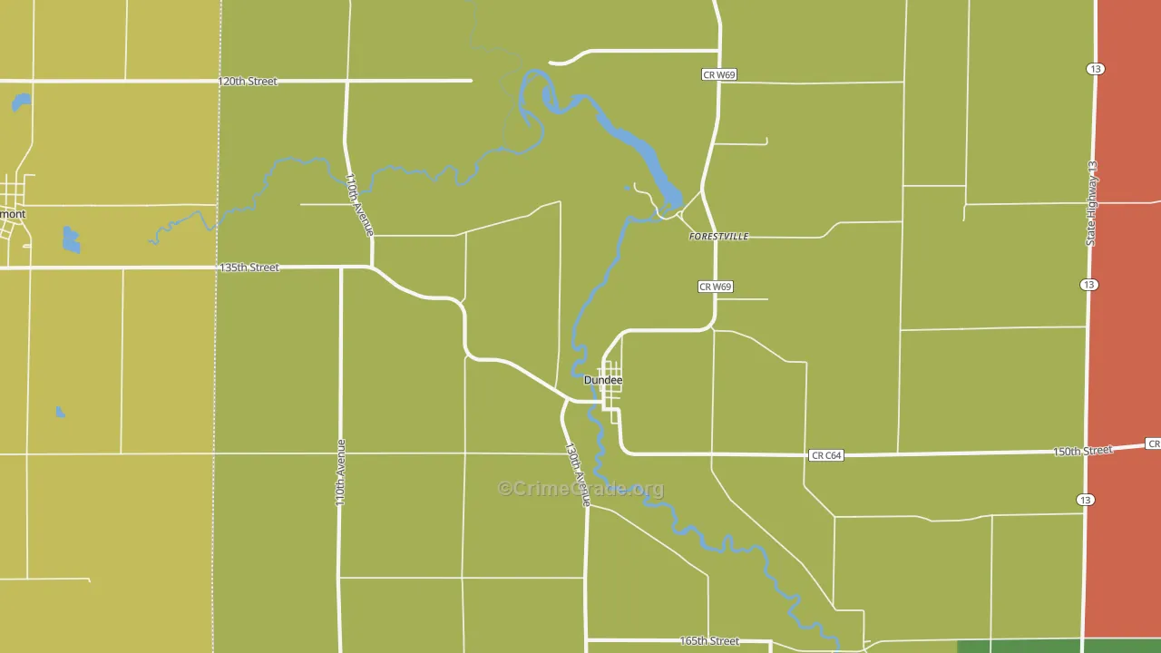 Dundee, IA Map of Robbery Rates