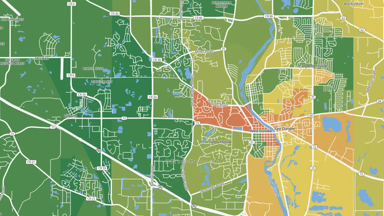Dundee, IL Map of Robbery Rates