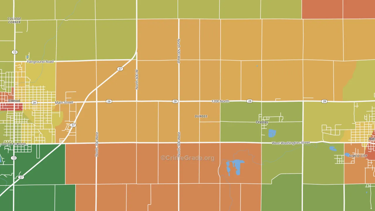 Dundee, IN Map of Robbery Rates
