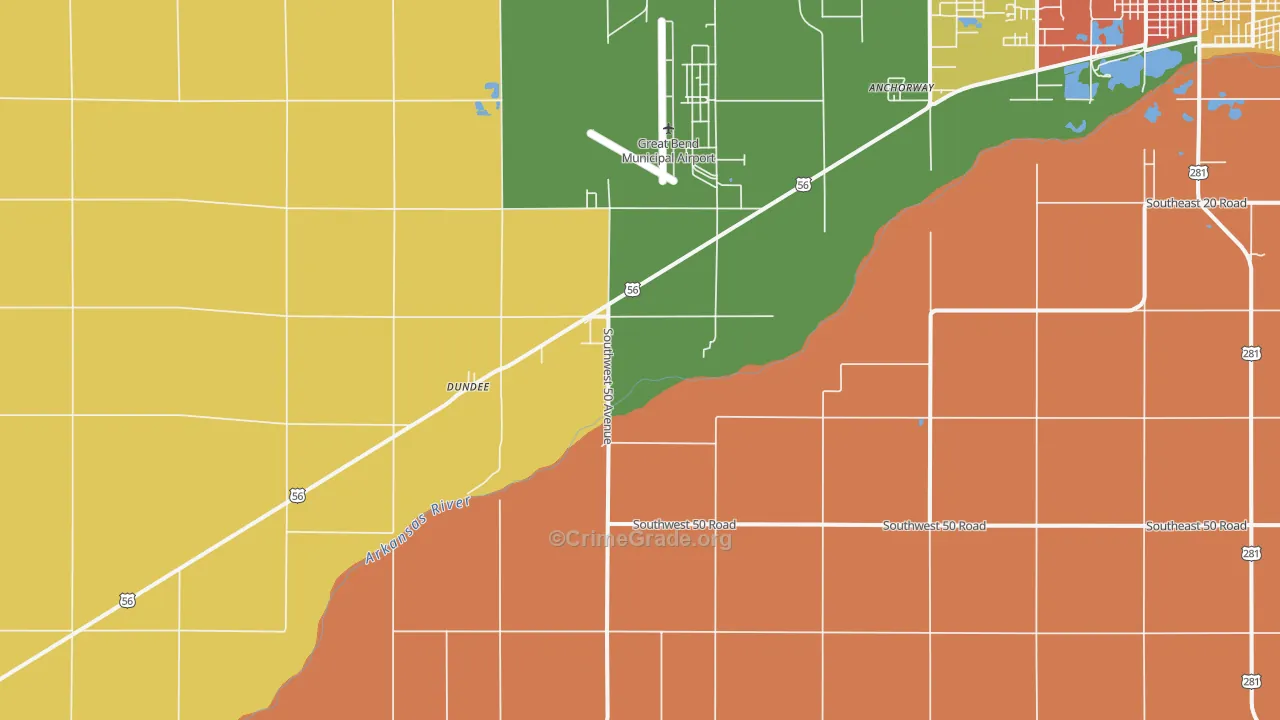 Dundee, KS Map of Robbery Rates