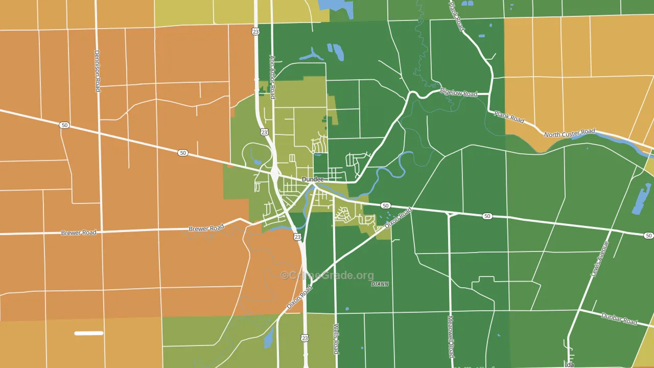 Dundee, MI Map of Robbery Rates
