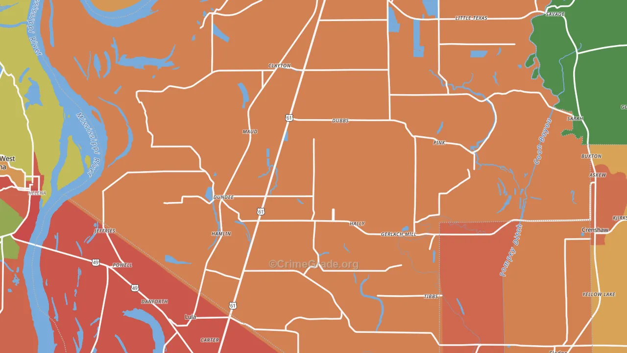 Dundee, MS Map of Robbery Rates