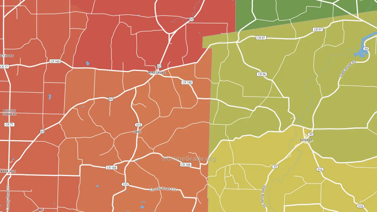 Dundee, OH Map of Robbery Rates