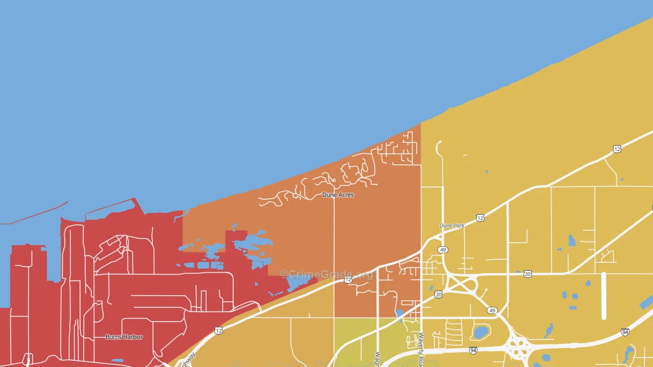 Dune Acres, IN Map of Robbery Rates
