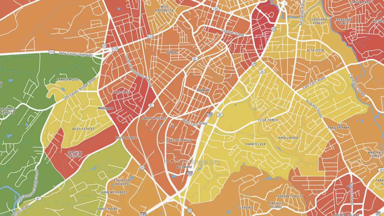 Dunean, SC Map of Robbery Rates