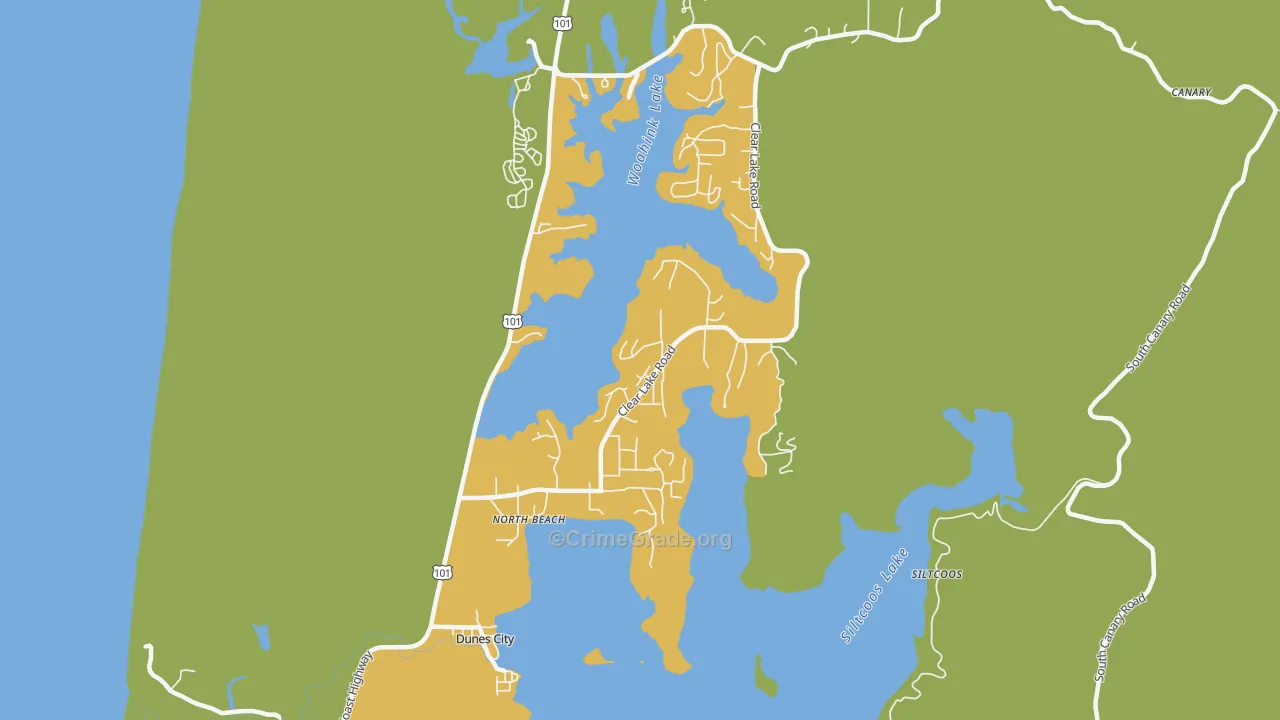 Dunes City, OR Map of Robbery Rates