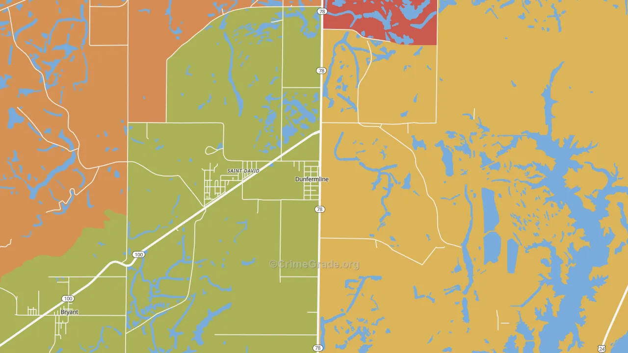 Dunfermline, IL Map of Robbery Rates