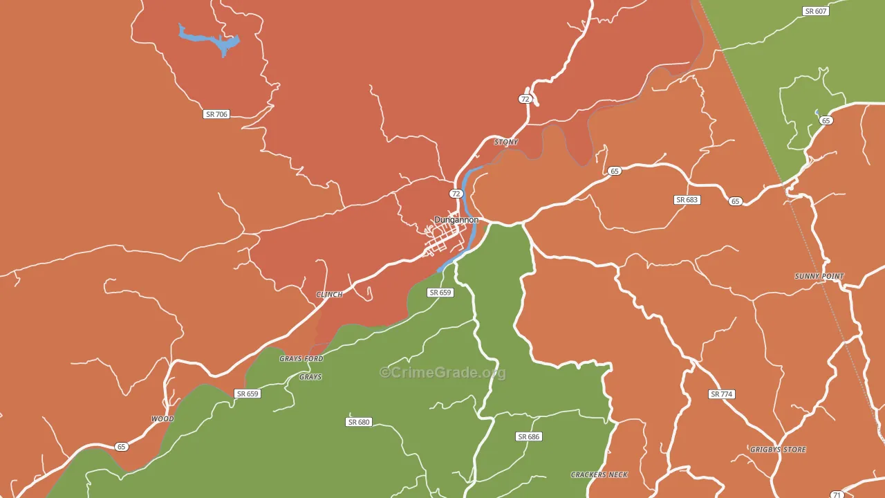 Dungannon, VA Map of Robbery Rates