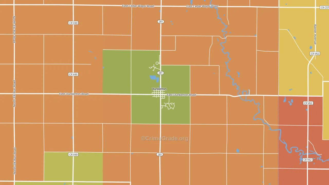 Dunkerton, IA Map of Robbery Rates