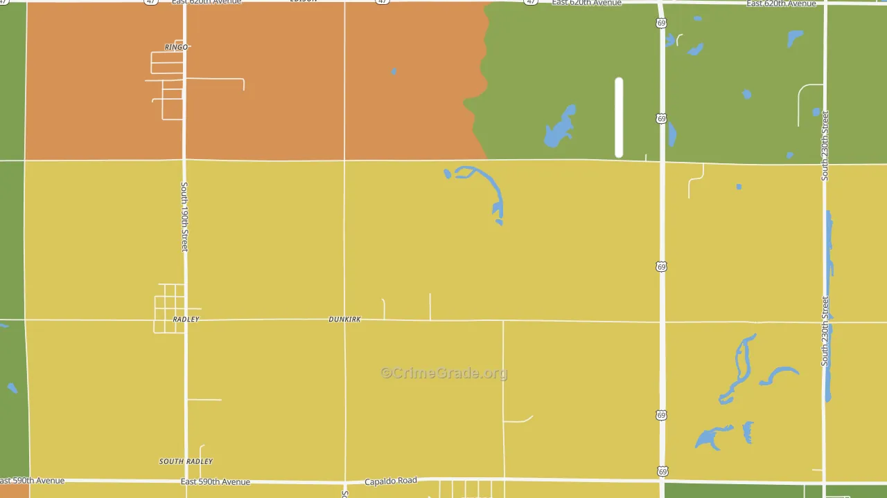 Dunkirk, KS Map of Robbery Rates