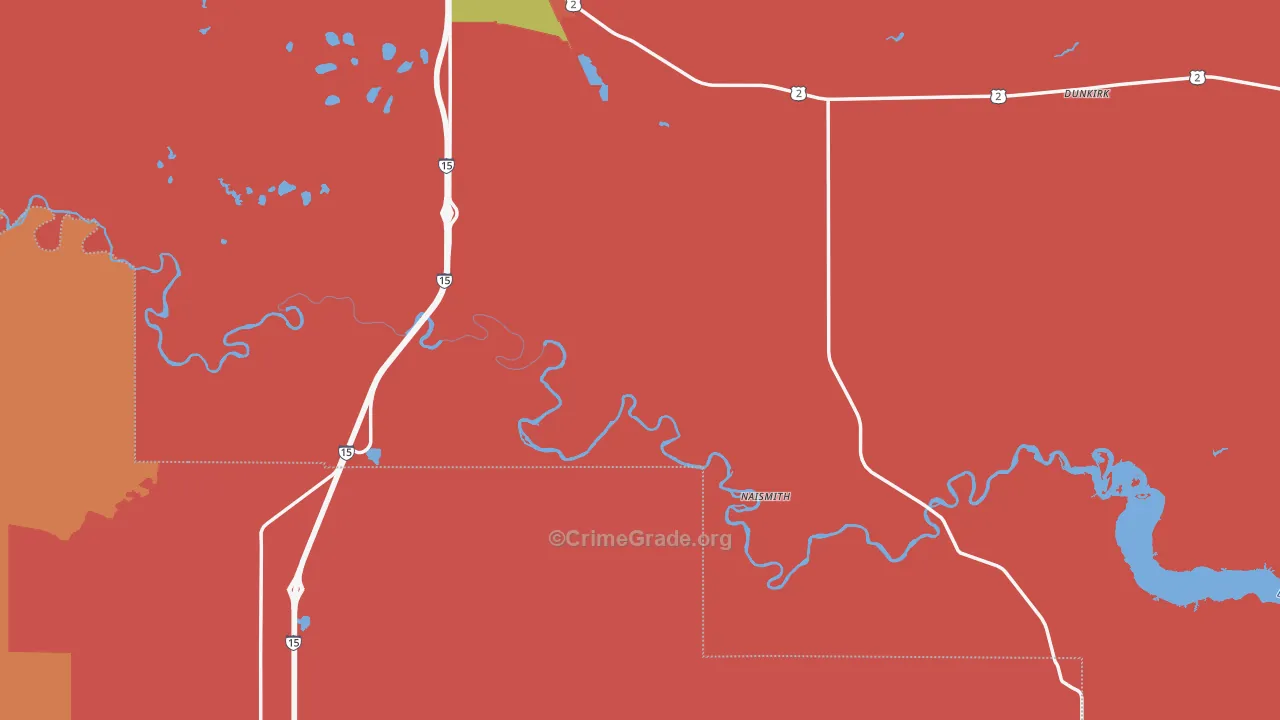 Dunkirk, MT Map of Robbery Rates