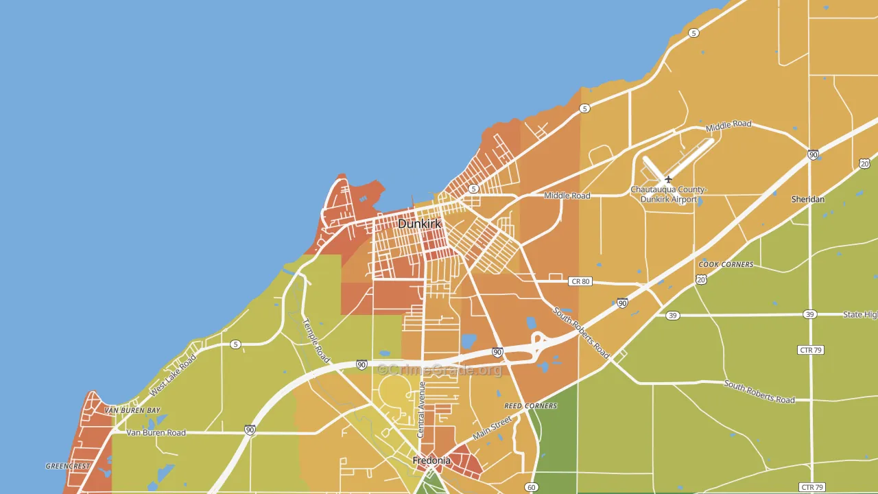 Dunkirk, NY Map of Robbery Rates