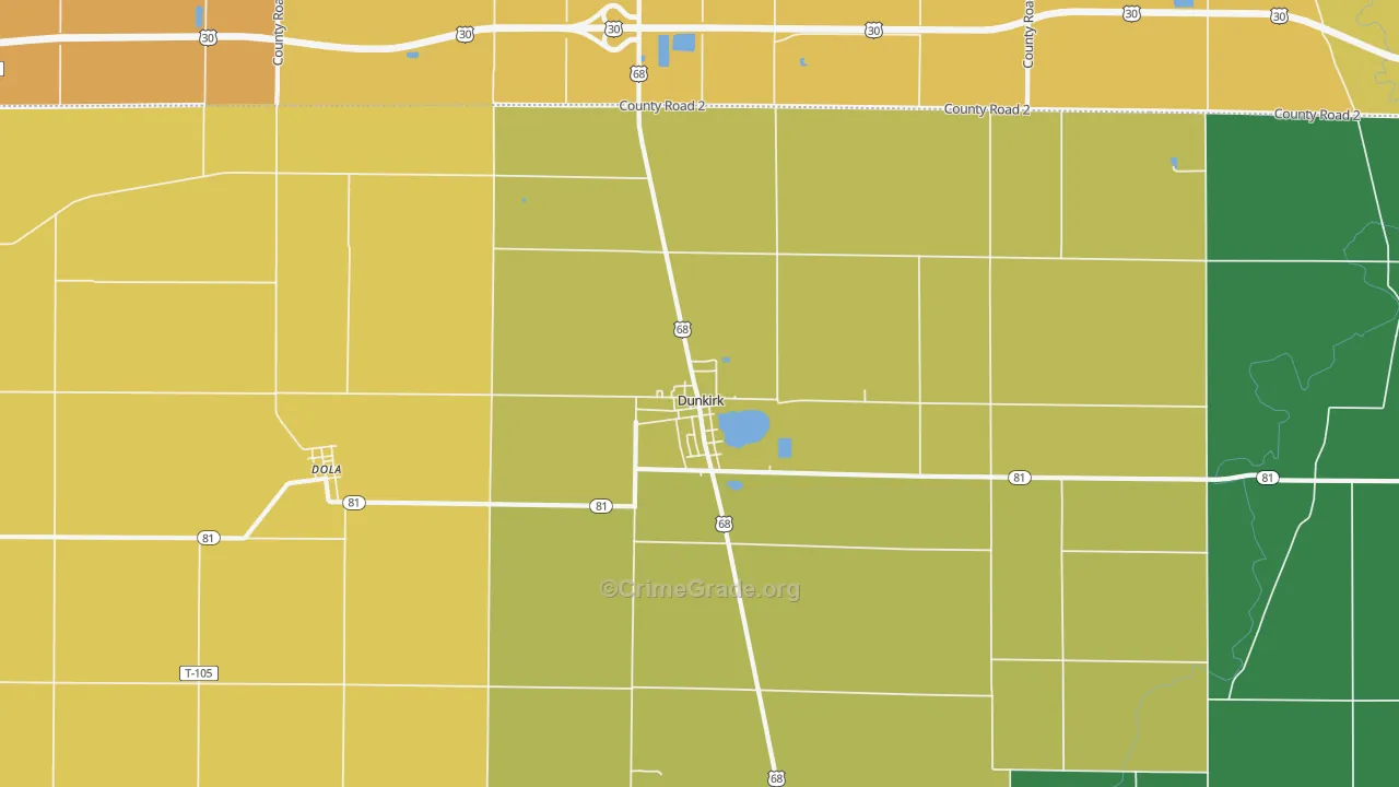 Dunkirk, OH Map of Robbery Rates