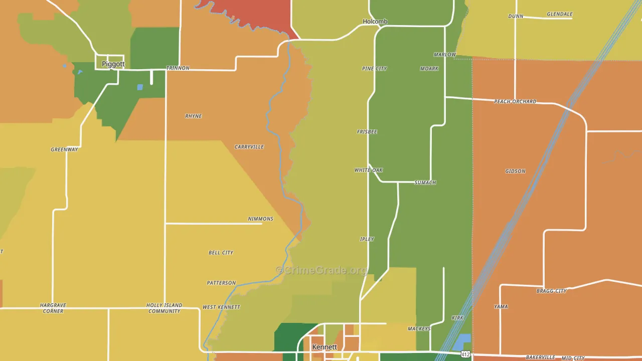 Dunklin County, MO Map of Robbery Rates