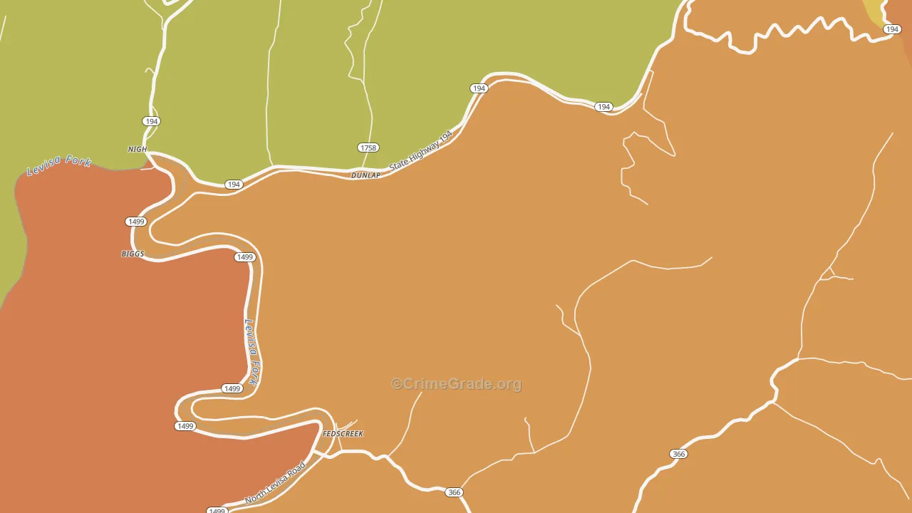 Dunlap, KY Map of Robbery Rates