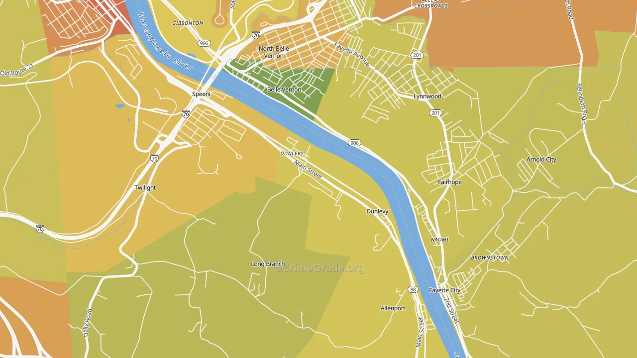 Dunlevy, PA Map of Robbery Rates